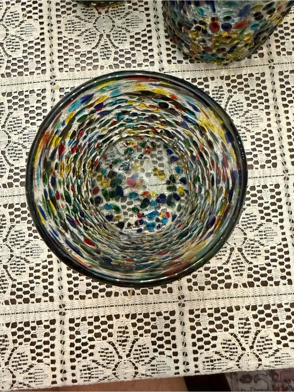Handblown pebble confetti lowball glasses- Set of 6